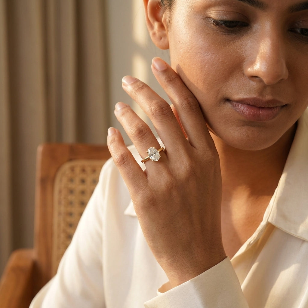 Oval Moissanite Solitaire Ring With Model