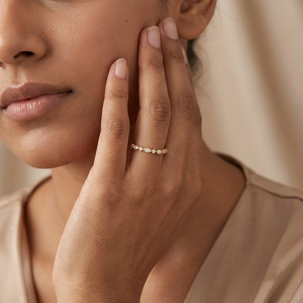 Marquise Moissanite Wedding Band With Model
