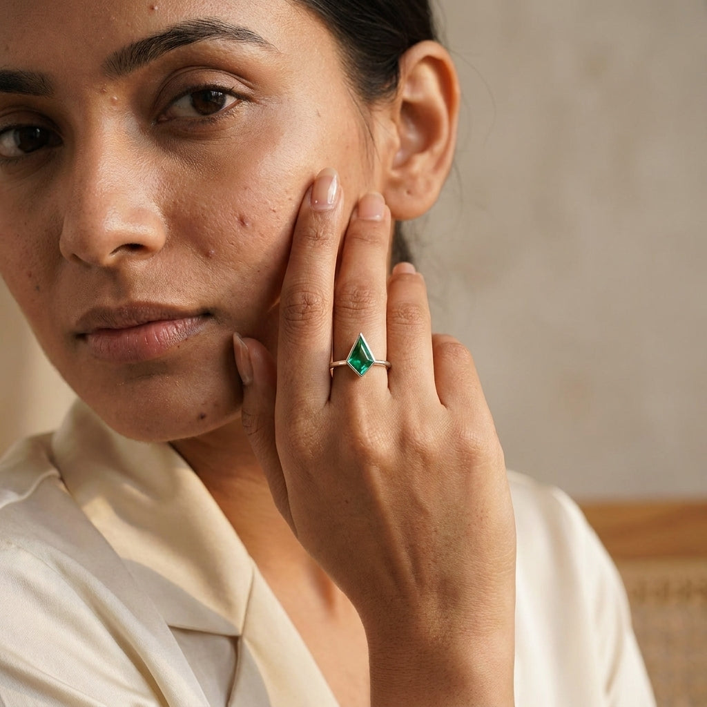 Kite Shaped Emerald Ring Solid Gold Solitaire Ring With Model