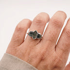 Bezel Set Moss Agate Hexagon Engagement Ring in Finger