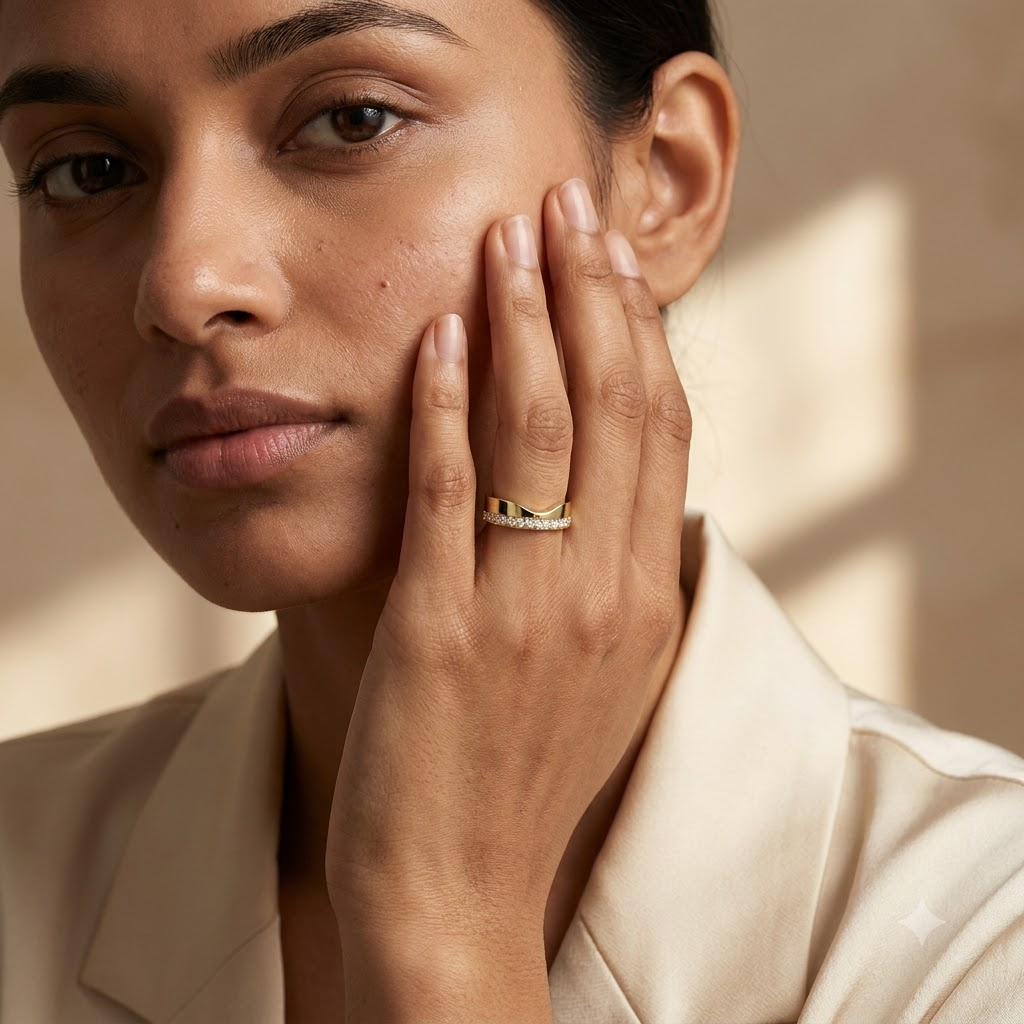 14K Gold Moissanite Cigar Wedding Band With Model