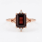 Emerald Cut Red Garnet Rose Gold Engagement Ring