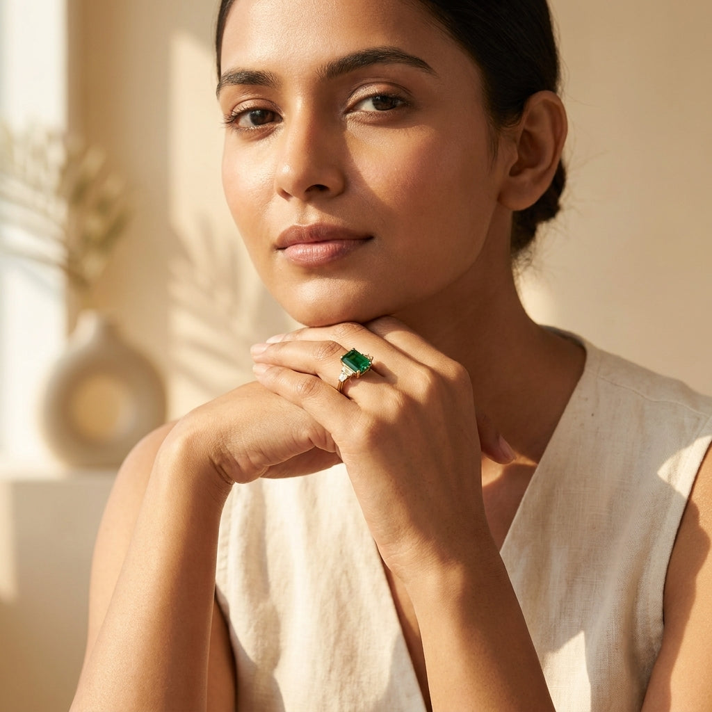 Emerald CZ Diamond Gold Engagement Ring
