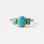 Three Stone Oval Turquoise Gold Engagement Ring