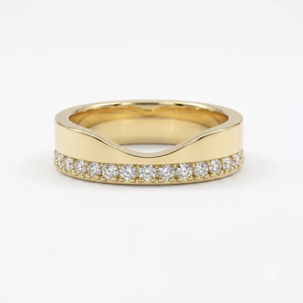 14K Gold Moissanite Cigar Wedding Band