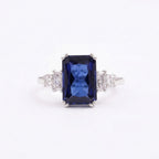 Emerald Blue Sapphire Silver Engagement Silver Ring