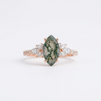 Vintage Marquise Moss Agate Rose Gold Engagement Ring