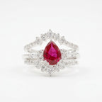 Pear Ruby Cluster Ring with Moissanite Enhancer Silver wedding band