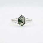 Vintage Bezel Setting Moss Agate  White Gold Engagement Ring