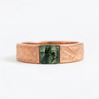 Natural Unique Green Moss Agate Men Rose Gold Wedding Band