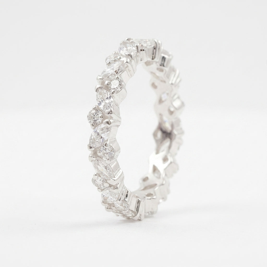 Marquise cut Moissanite Full eternity wedding Silver band