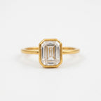 Emerald 1.5Ct Bezel Moissanite Gold Engagement Ring
