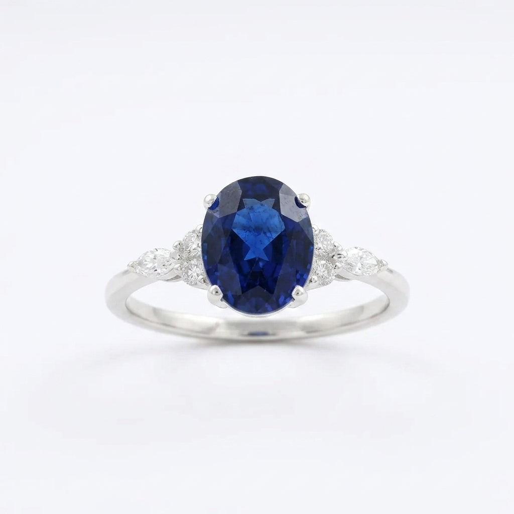 Oval Cut Blue Sapphire Sterling Silver Engagement Ring