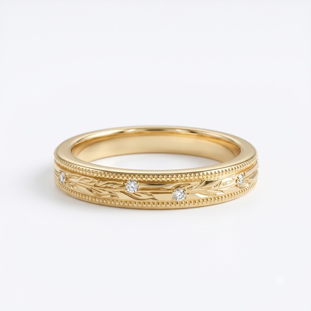 Moissanite Leaf Gold Wedding Band