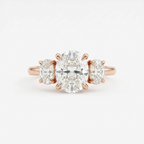 Three Stone Oval Moissanite Ring Rose Gold Engagement Ring
