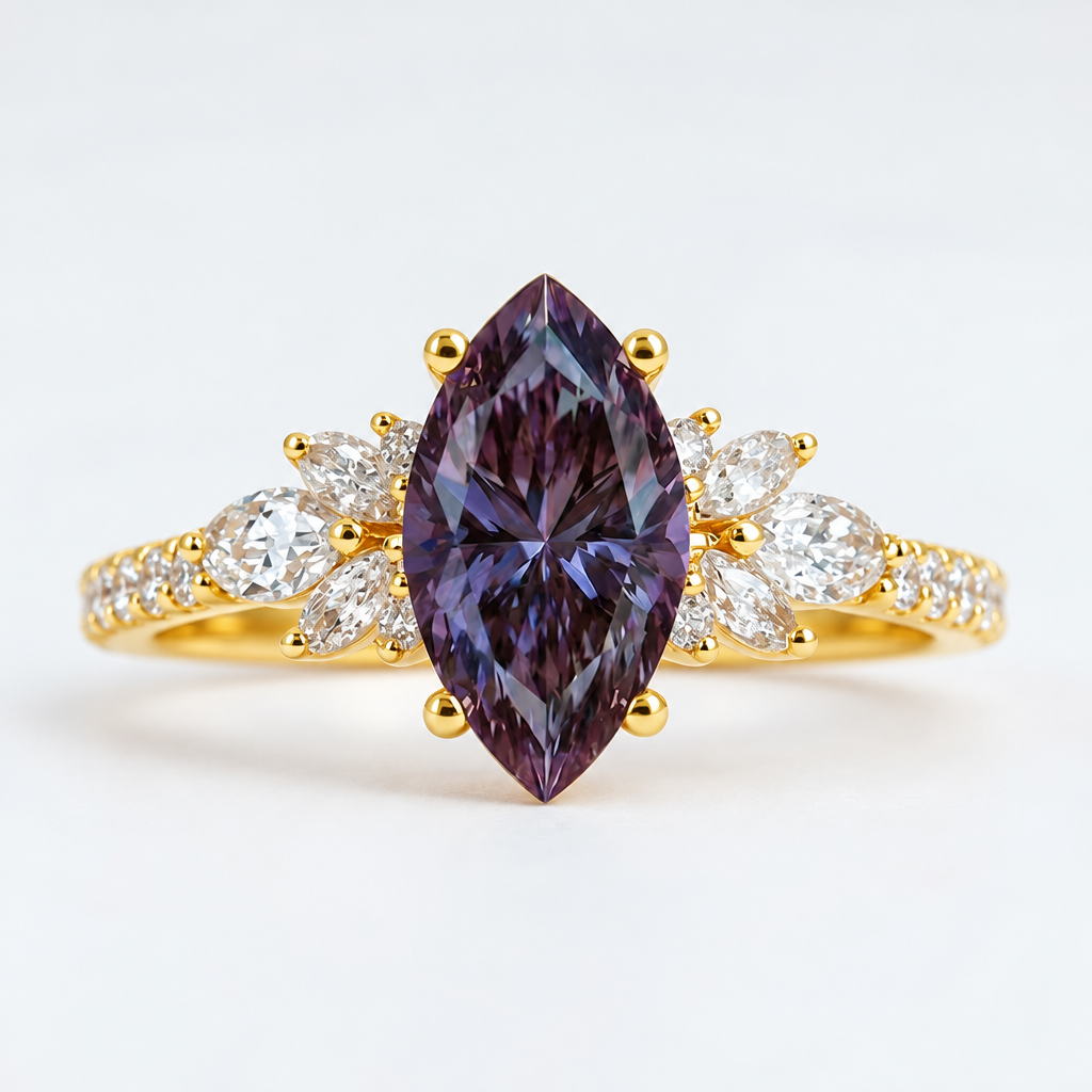 Vintage Marquise Cut Alexandrite Gold  Engagement Ring