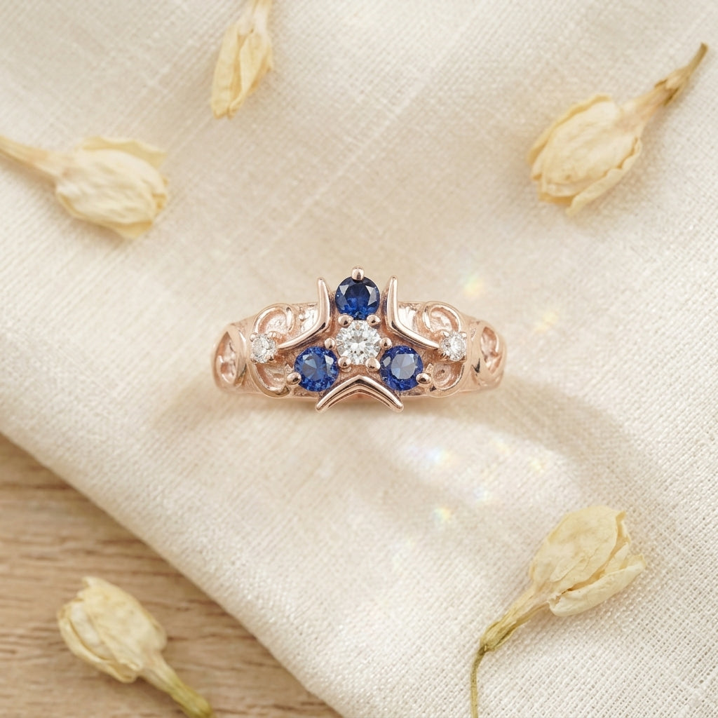 Triforce Zora's Sapphire Spiritual Stone Legend of Zelda Ring Standing on Table