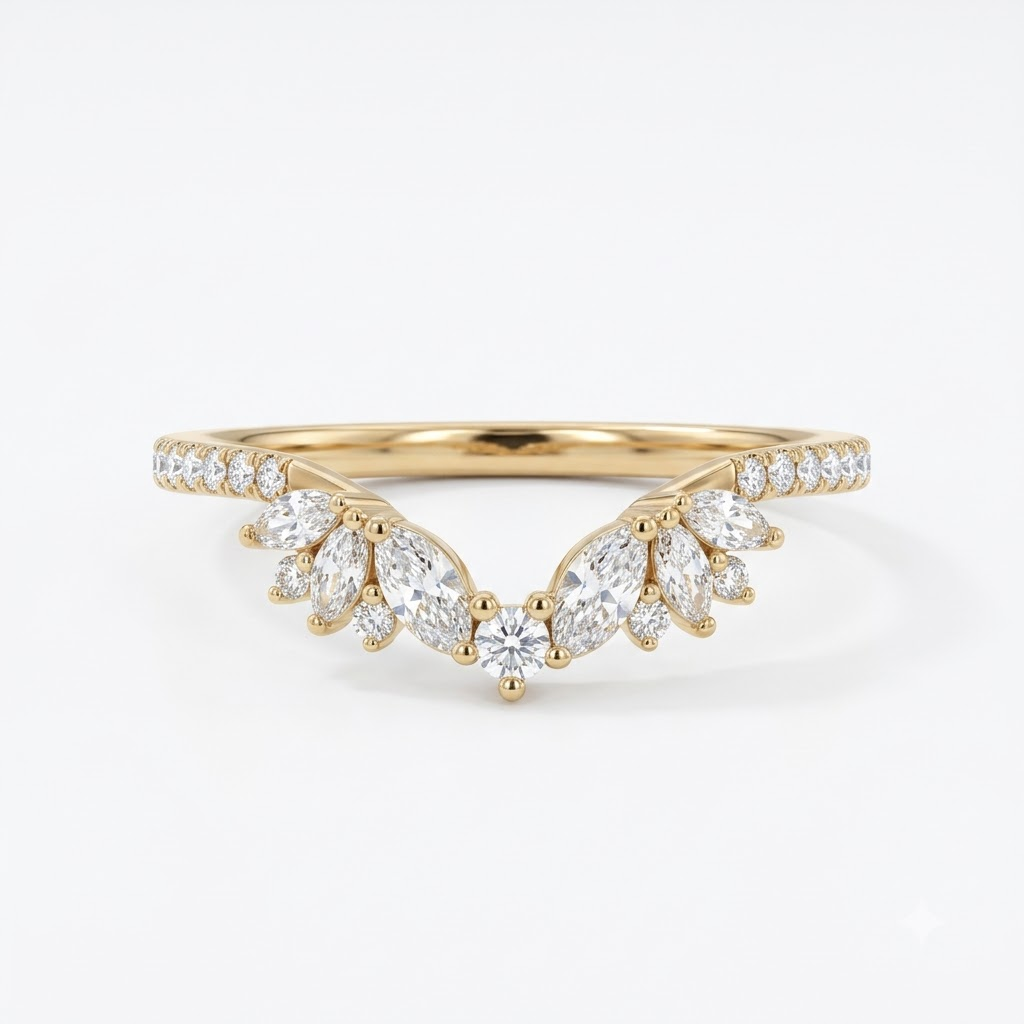 Floral Moissanite Gold Wedding Band