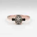 Oval Cut Black Rutile Quartz Rose Gold Engagement Ring