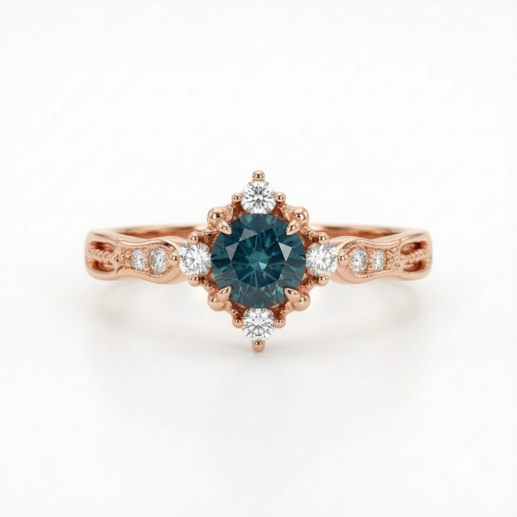 Round London Blue Topaz Vintage November Birthstone Rose Gold Ring