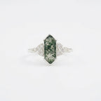 Moss Agate Hexagon White Gold Engagement Ring