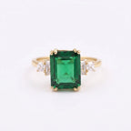 Baguette Cut Moissanite & Green Emerald Gold Ring