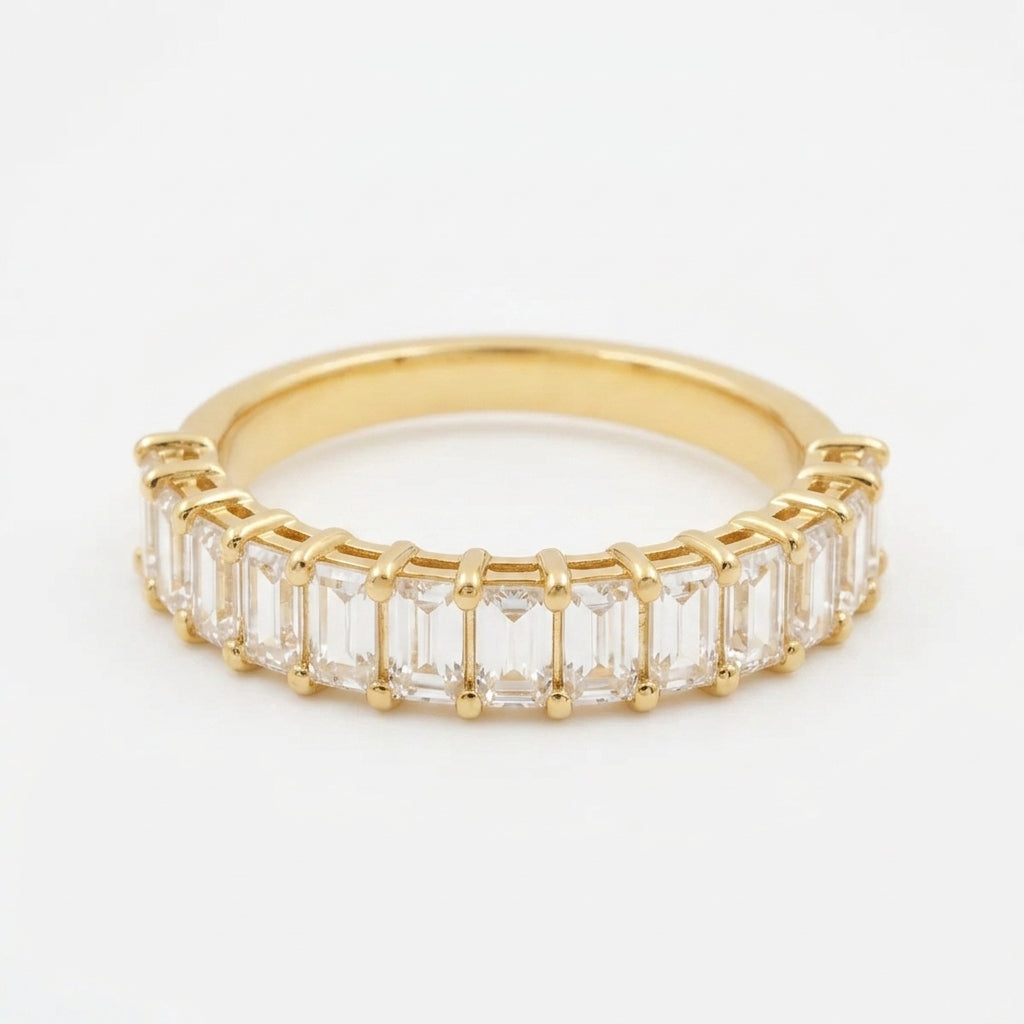 Baguette Cut Moissanite Gold Wedding Band Half Eternity Band