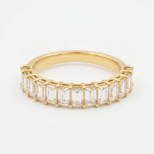 Baguette Cut Moissanite Gold Wedding Band Half Eternity Band