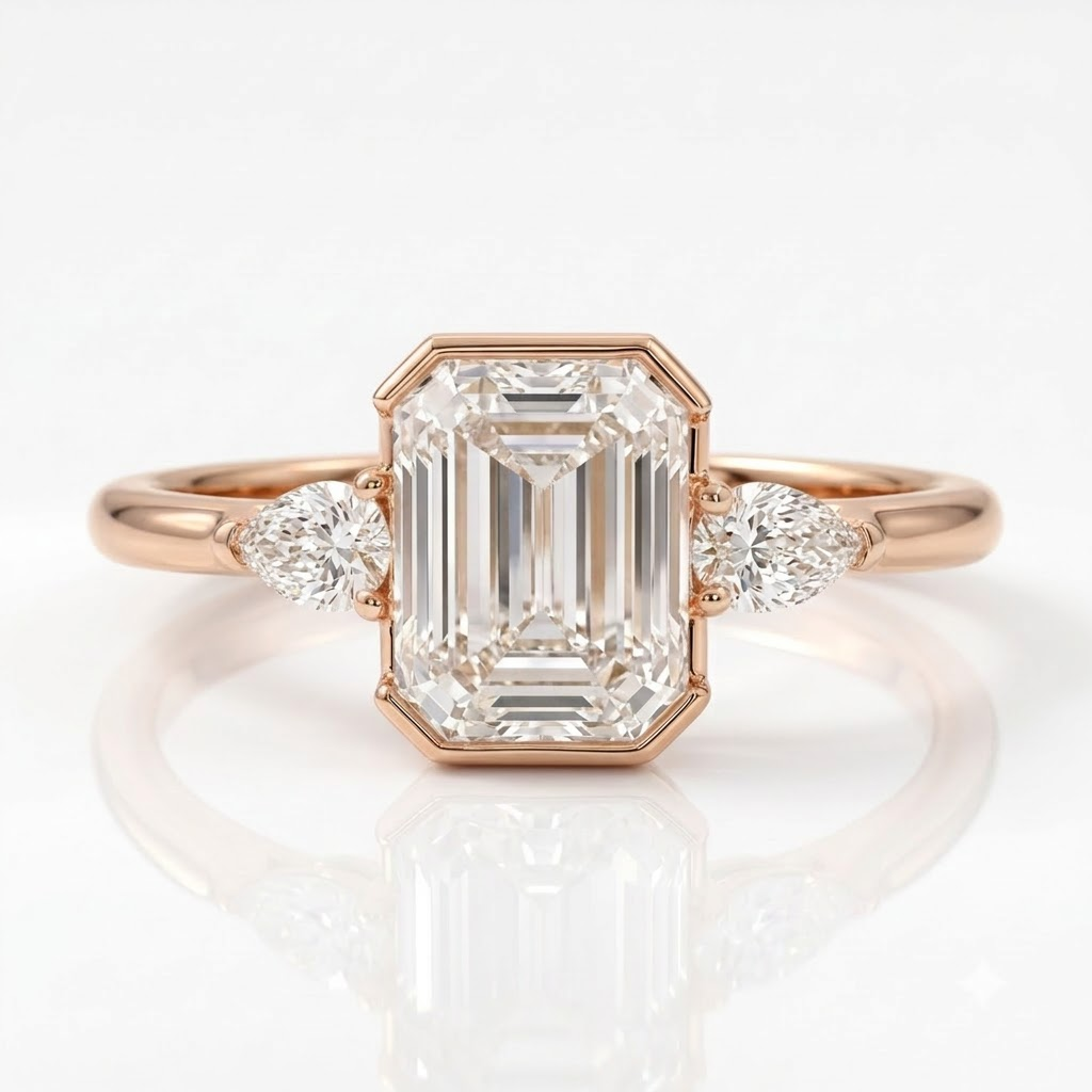 Emerald Cut Moissanite Engagement Rose Gold Ring