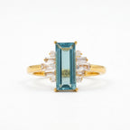 Antique Aquamarine and Moissanite Gold Engagement Ring