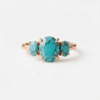 Three Stone Oval Turquoise Rose Gold Engagement Ring