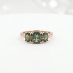 Oval Moss Agate Stacking Ring Three Stone Rose Gold Ring