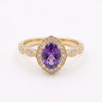 Oval Amethyst Halo Diamond Gold Engagement Ring