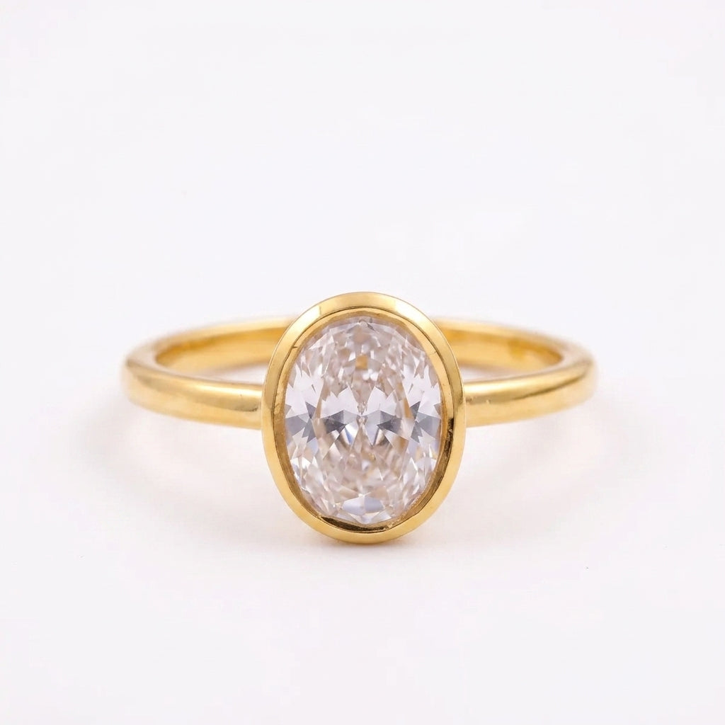 Oval Cut Bezel Set Gold Engagement Ring