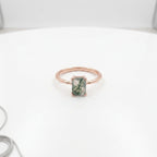 Emerald Cut Moss Agate Green Gemstone Solitaire Rose Gold Ring