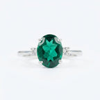 Oval Cut Emerald & Zirconia Three Stone Engagement Silver Ring