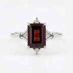 Emerald Cut Red Garnet Silver Engagement Ring