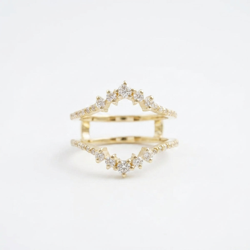 Double Curved Enhancer Moissanite Rose Gold Wedding Band Gold Ring