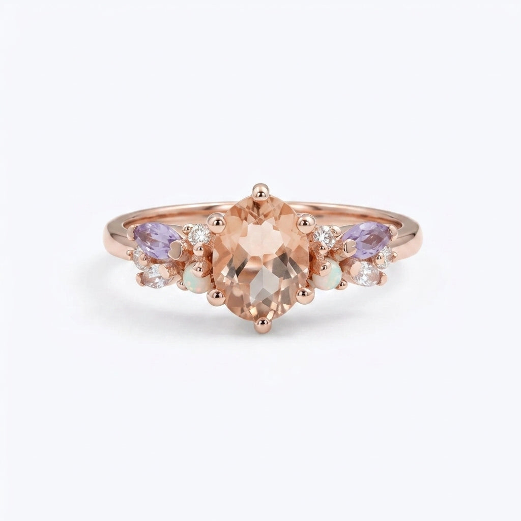 Oval Cut Morganite Gemstone Rose Gold Engagement Ring