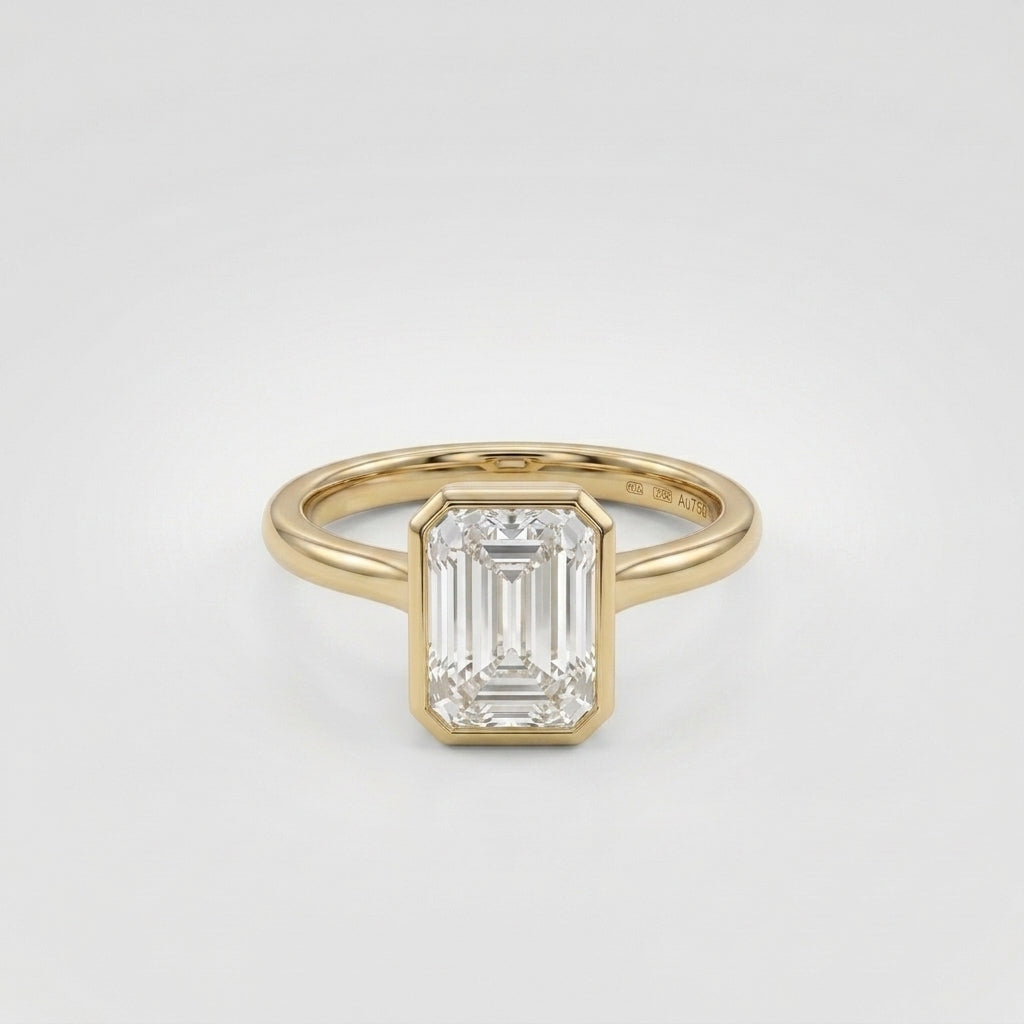 3 CT Emerald Cut Moissanite GOld Plated Engagement Ring Bezel Set Wedding Rings