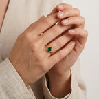 Emerald Hexagon Engagement Ring WIth Model Finger