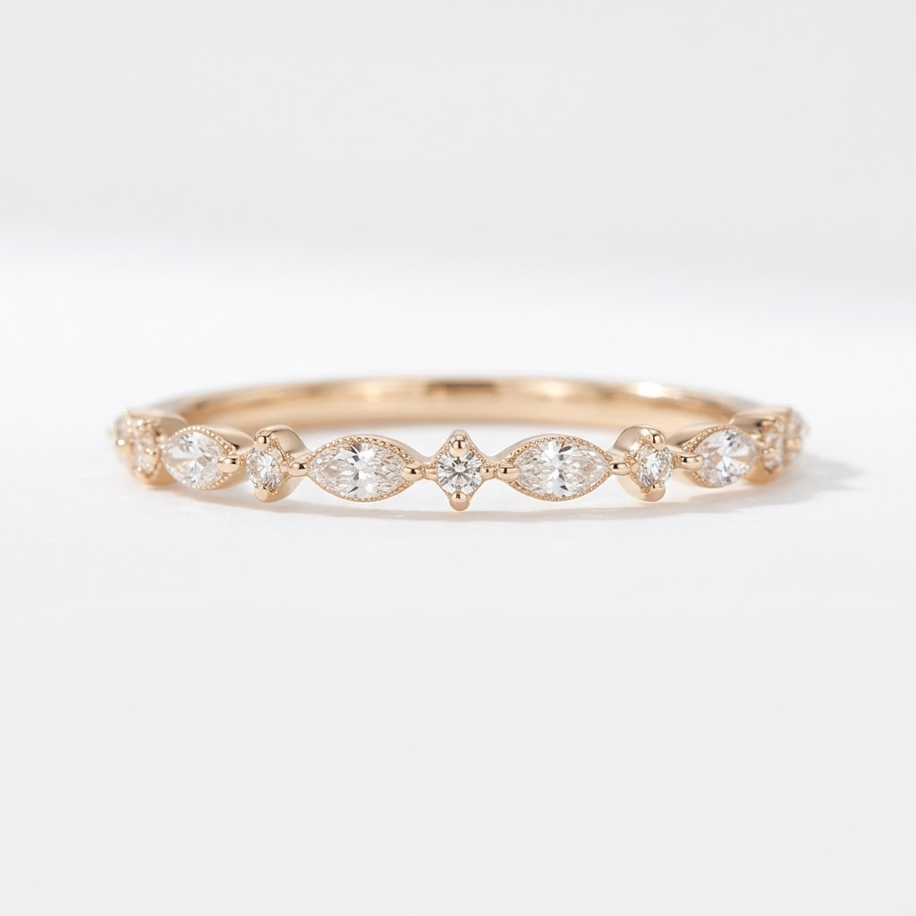 Marquise Moissanite Rose Gold Wedding Band