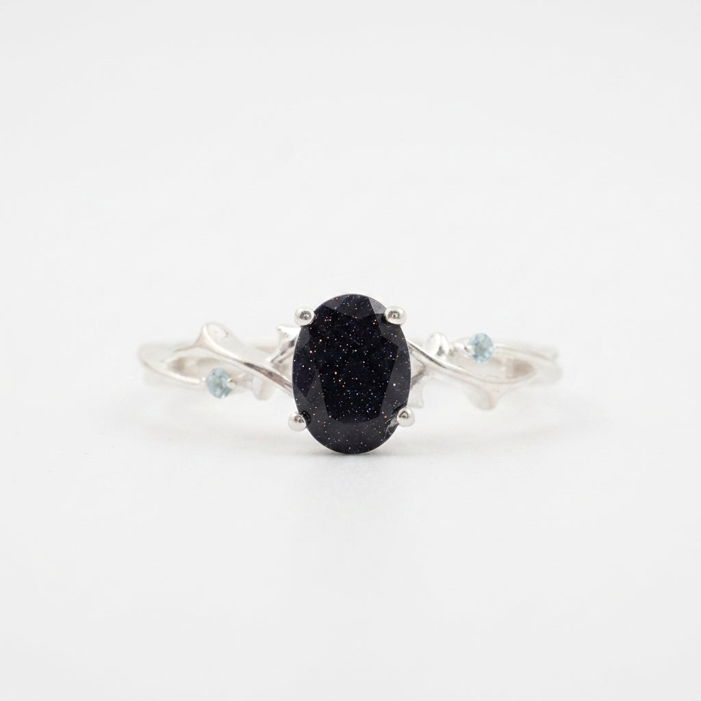 Oval Galaxy Sandstone Twig SIlver Engagement Ring
