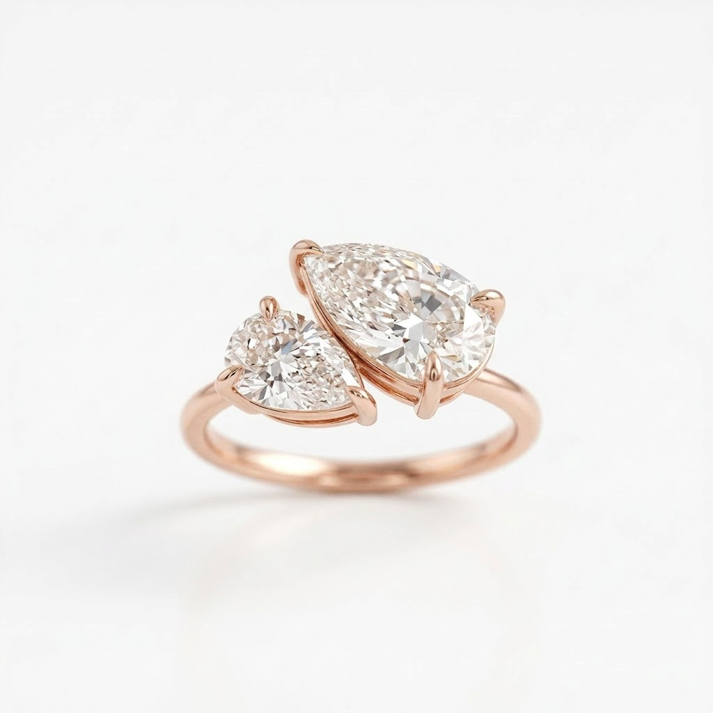 Pear Cut Moissanite Toi et Moi Double Stone Rose Gold Anniversary Ring