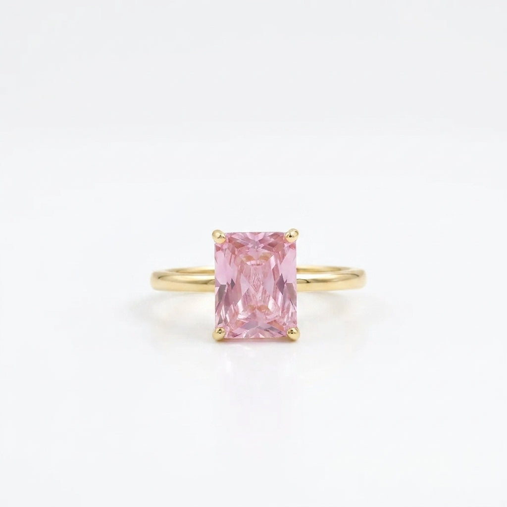 Emerald Pink Sapphire Gold Engagement Ring