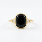 Bezel Set 2 Ct Cushion Cut Onyx Gold Engagement Ring