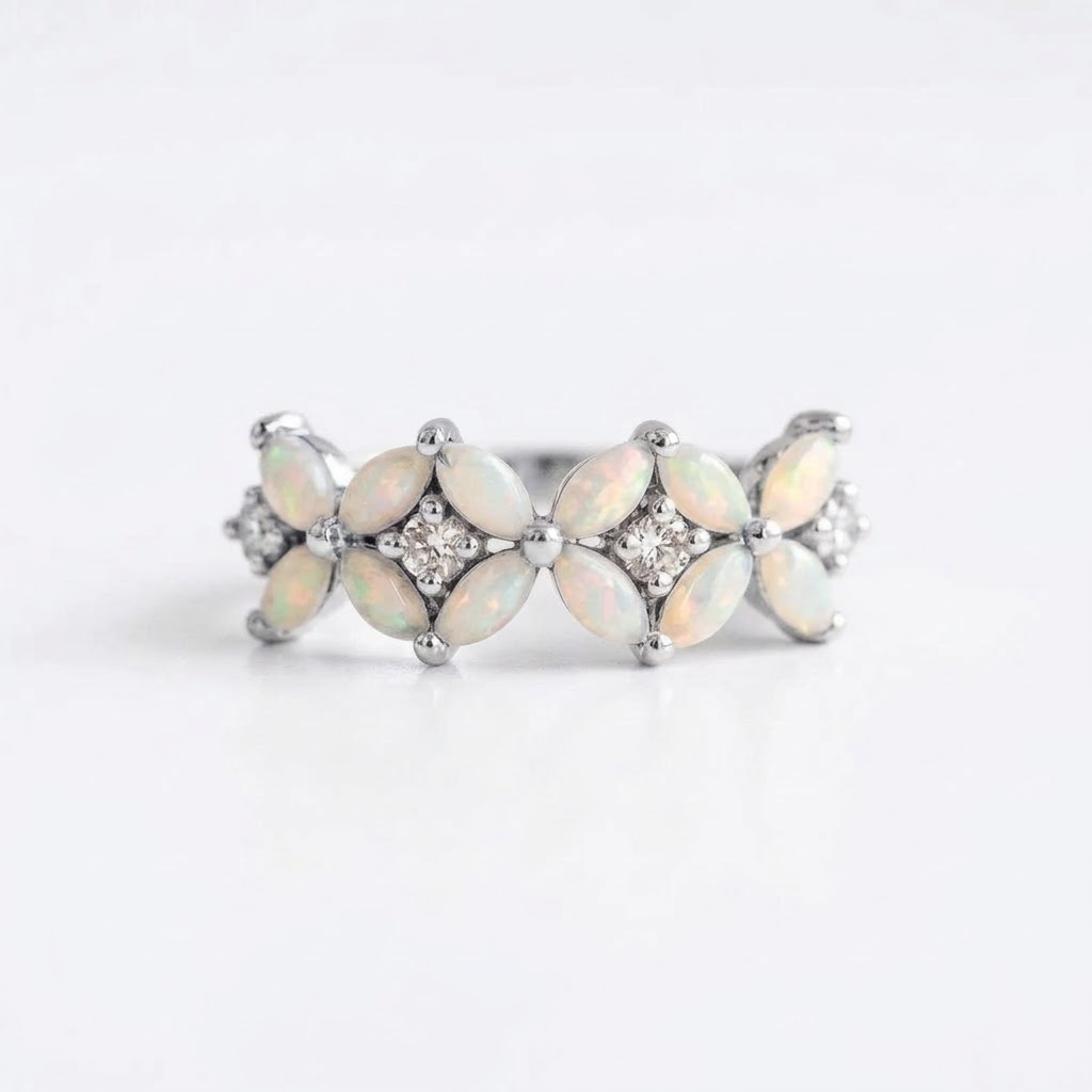 Vintage Fire Opal Silver Engagement Ring