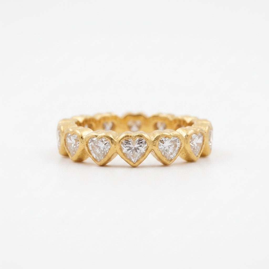 Heart Shaped Moissanite Bezel Set Stacking Gold Wedding Band