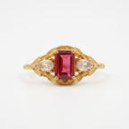 Emerald Cut Ruby Nature Inspired Leaf Gold Stacking Ring