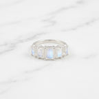 Emerald Cut Moonstone Engagement Ring 925 Sterling Silver